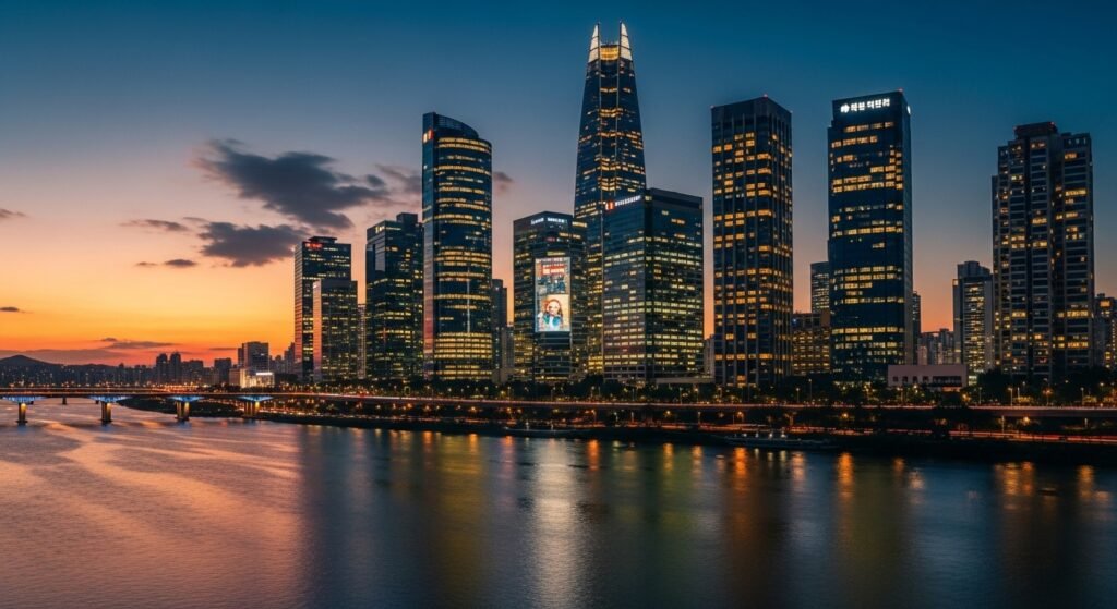 대한민국 금융 인프라와 IT 데이터 센터가 밀집된 도시 전경